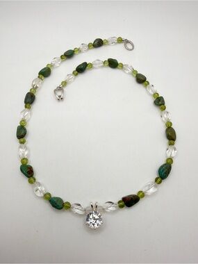 18" NWOT Peridot, Turquoise, moonstone, faceted Quartz in 925, necklace!‎